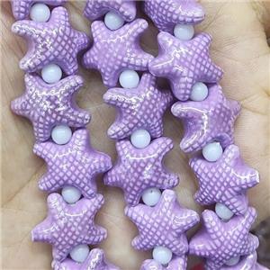 purple Porcelain Starfish Beads, electroplated, approx 17-20mm, 22pcs per st [PP10342]