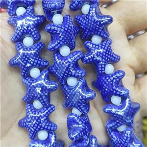 blue Porcelain Starfish Beads, electroplated, approx 17-20mm, 22pcs per st [PP10343]