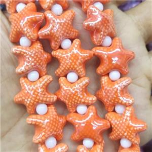 orange Porcelain Starfish Beads, electroplated, approx 17-20mm, 22pcs per st [PP10344]