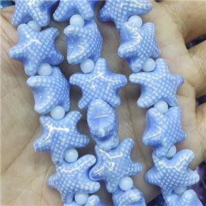 lt.blue Porcelain Starfish Beads, electroplated, approx 17-20mm, 22pcs per st [PP10345]