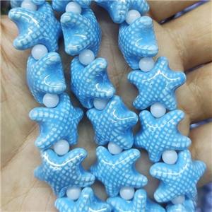 blue Porcelain Starfish Beads, electroplated, approx 17-20mm, 22pcs per st [PP10346]