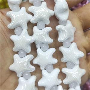 white Porcelain Starfish Beads, electroplated, approx 17-20mm, 22pcs per st [PP10347]