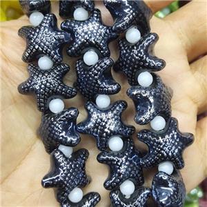 black Porcelain Starfish Beads, electroplated, approx 17-20mm, 22pcs per st [PP10348]