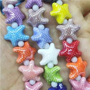 Porcelain Starfish Beads, mixed color, electroplated, approx 17-20mm, 22pcs per st [PP10349]