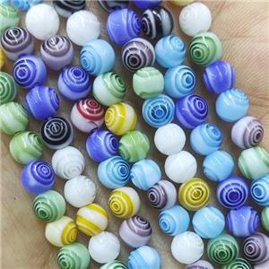 Mix Color Lampwork Glass Swirl Beads Round Smooth, approx 6mm dia [PP10350-6MM]