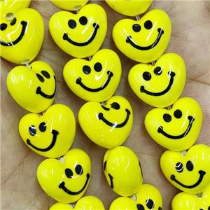 Yellow Porcelain Heart Beads Smile Emoji, approx 16mm, 25pcs per st [PP10351]