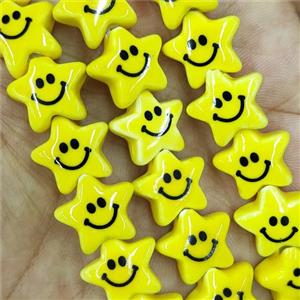 Yellow Porcelain Star Beads Smile Emoji, approx 15mm, 25pcs per st [PP10352]