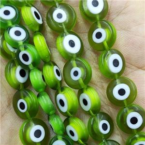 Green Lampwork Glass Circle Beads Evil Eye, approx 6mm [PP10354-6MM]