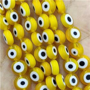 Yellow Lampwork Glass Circle Beads Evil Eye, approx 10mm [PP10358-10MM]
