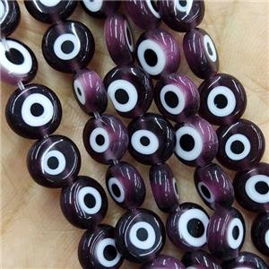 Purple Lampwork Glass Circle Beads Evil Eye, approx 10mm [PP10359-10MM]