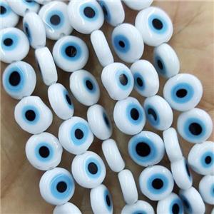White Lampwork Glass Circle Beads Evil Eye, approx 8mm [PP10362-8MM]