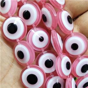 Pink Resin Circle Evil Eye Beads, approx 20mm, 20pcs per st [PP10366]