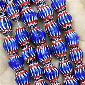Nepal Style Blue Lampwork Glass Chevron Beads Barrel, approx 10-12mm [PP10374]
