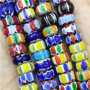 Nepal Style Mix Color Lampwork Glass Rondelle Chevron Beads, approx 12mm [PP10378]