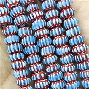 Nepal Style Blue Lampwork Glass Rondelle Chevron Beads, approx 7-9mm [PP10379]