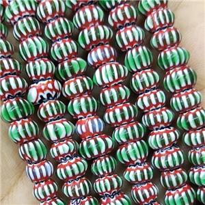 Nepal Style Green Lampwork Glass Rondelle Chevron Beads, approx 7-9mm [PP10380]