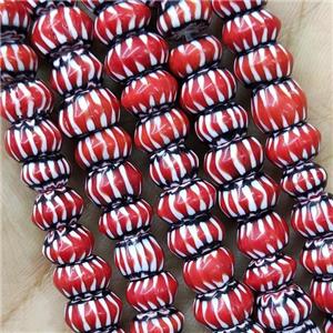 Nepal Style Red Lampwork Glass Rondelle Chevron Beads, approx 7-9mm [PP10381]