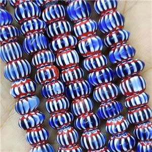 Nepal Style Blue Lampwork Glass Rondelle Chevron Beads, approx 7-9mm [PP10382]