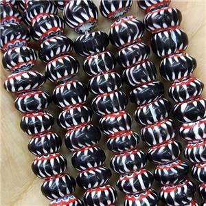 Nepal Style Black Lampwork Glass Rondelle Chevron Beads, approx 7-9mm [PP10383]