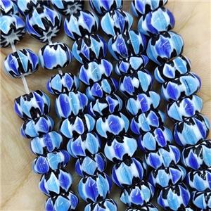 Nepal Style Blue Lampwork Glass Rondelle Chevron Beads, approx 8-10mm [PP10384]