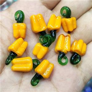 Yellow Lampwork Glass Capsicum Pendant, approx 9-20mm [PP10387]