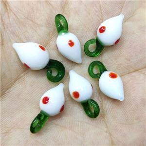 White Lampwork Glass Strawberry Pendant, approx 9-20mm [PP10394]