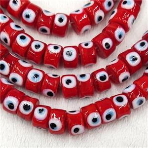 Red Lampwork Glass Heishi Beads With Evil Eye, approx 7x11mm [PP10397-7X11MM]