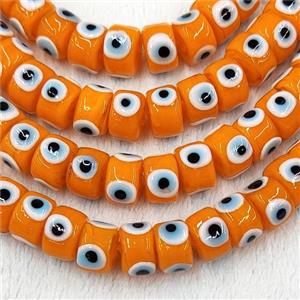 Orange Lampwork Glass Heishi Beads With Evil Eye, approx 7x11mm [PP10398-7X11MM]