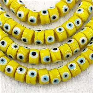 Yellow Lampwork Glass Heishi Beads With Evil Eye, approx 6x9mm [PP10399-6X9MM]