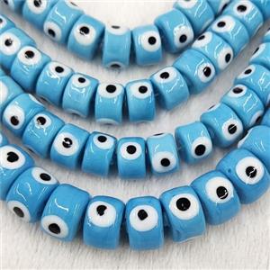 Blue Lampwork Glass Heishi Beads With Evil Eye, approx 7x11mm [PP10400-7X11MM]