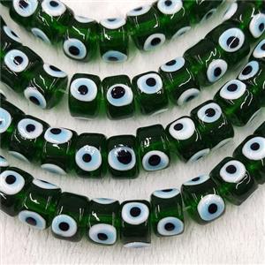 Darkgreen Lampwork Glass Heishi Beads With Evil Eye, approx 7x11mm [PP10401-7X11MM]