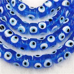 Skyblue Lampwork Glass Heishi Beads With Evil Eye, approx 7x11mm [PP10402-7X11MM]
