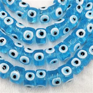 Blue Lampwork Glass Heishi Beads With Evil Eye, approx 7x11mm [PP10404-7X11MM]