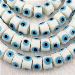 White Lampwork Glass Heishi Beads With Evil Eye, approx 6x9mm [PP10407-6X9MM]