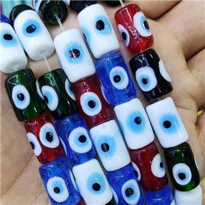 Lampwork Glass Column Beads With Evil Eye Mix Color, approx 11-16mm [PP10409]