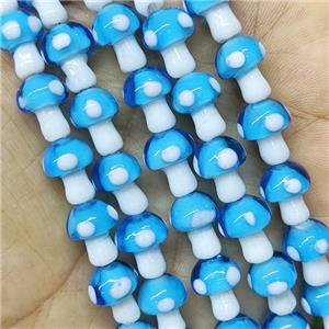Blue Lampwork Mushroom Beads, approx 10-14mm, 25pcs per st [PP10410]
