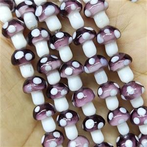Amethyst Lampwork Mushroom Beads, approx 10-14mm, 25pcs per st [PP10413]