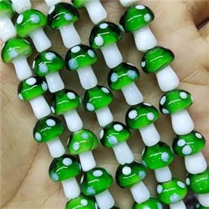 Green Lampwork Mushroom Beads, approx 10-14mm, 25pcs per st [PP10414]