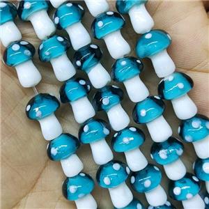 Teal Lampwork Mushroom Beads, approx 10-14mm, 25pcs per st [PP10415]