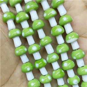 Green Lampwork Mushroom Beads, approx 10-14mm, 25pcs per st [PP10417]