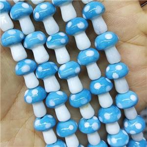 Blue Lampwork Mushroom Beads, approx 10-14mm, 25pcs per st [PP10418]