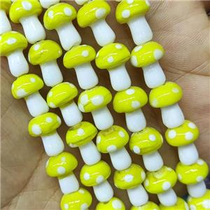 Yellow Lampwork Mushroom Beads, approx 10-14mm, 25pcs per st [PP10420]