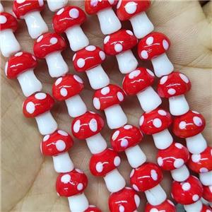 Red Lampwork Mushroom Beads, approx 10-14mm, 25pcs per st [PP10421]