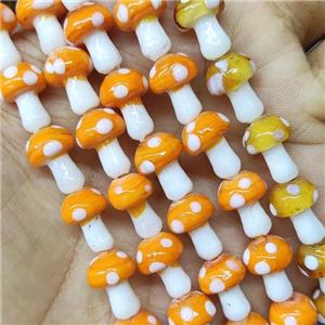 Orange Lampwork Mushroom Beads, approx 10-14mm, 25pcs per st [PP10422]
