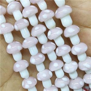 Pink Lampwork Mushroom Beads, approx 10-14mm, 25pcs per st [PP10423]