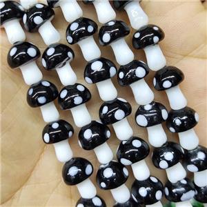 Black Lampwork Glass Mushroom Beads, approx 10-14mm, 25pcs per st [PP10425]