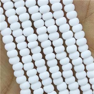 White Lampwork Glass Rondelle Beads Matte, approx 4mm [PP10433]