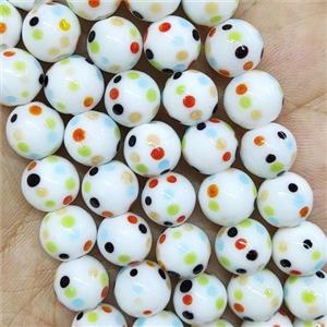 Round White Lampwork Glass Beads Spotted Smooth, approx 10mm, 40pcs per st [PP10456]