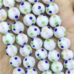 Round Lampwork Glass Beads Spotted White, approx 10mm, 40pcs per st [PP10457]