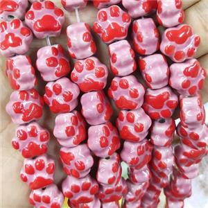 Pink Lampwork Glass Paws Beads, approx 13-15mm [PP10462]